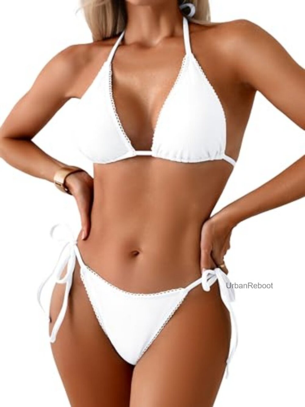 Lace Trim Bikini Set Two Piece String Halter Swimsuit